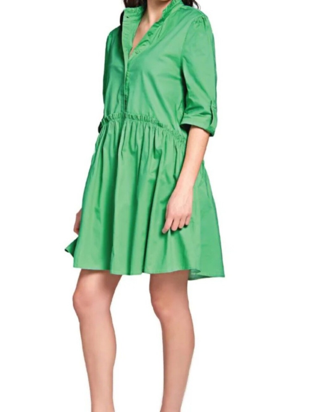 Taylor Tillman Cammie Ruffle Shirt Dress Garden Green Cotton Size XS NEW - Picture 2 of 9